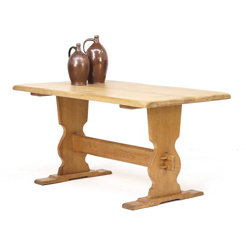 Vintage Mid-Century Rustic Brutalist Oak Dining Table