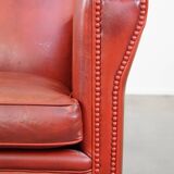 Fauteuil peint en rouge en cuir de mouton
