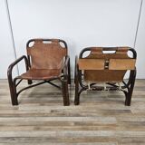Poltrone Safari in bambù e cuoio di Tito Agnoli anni '60