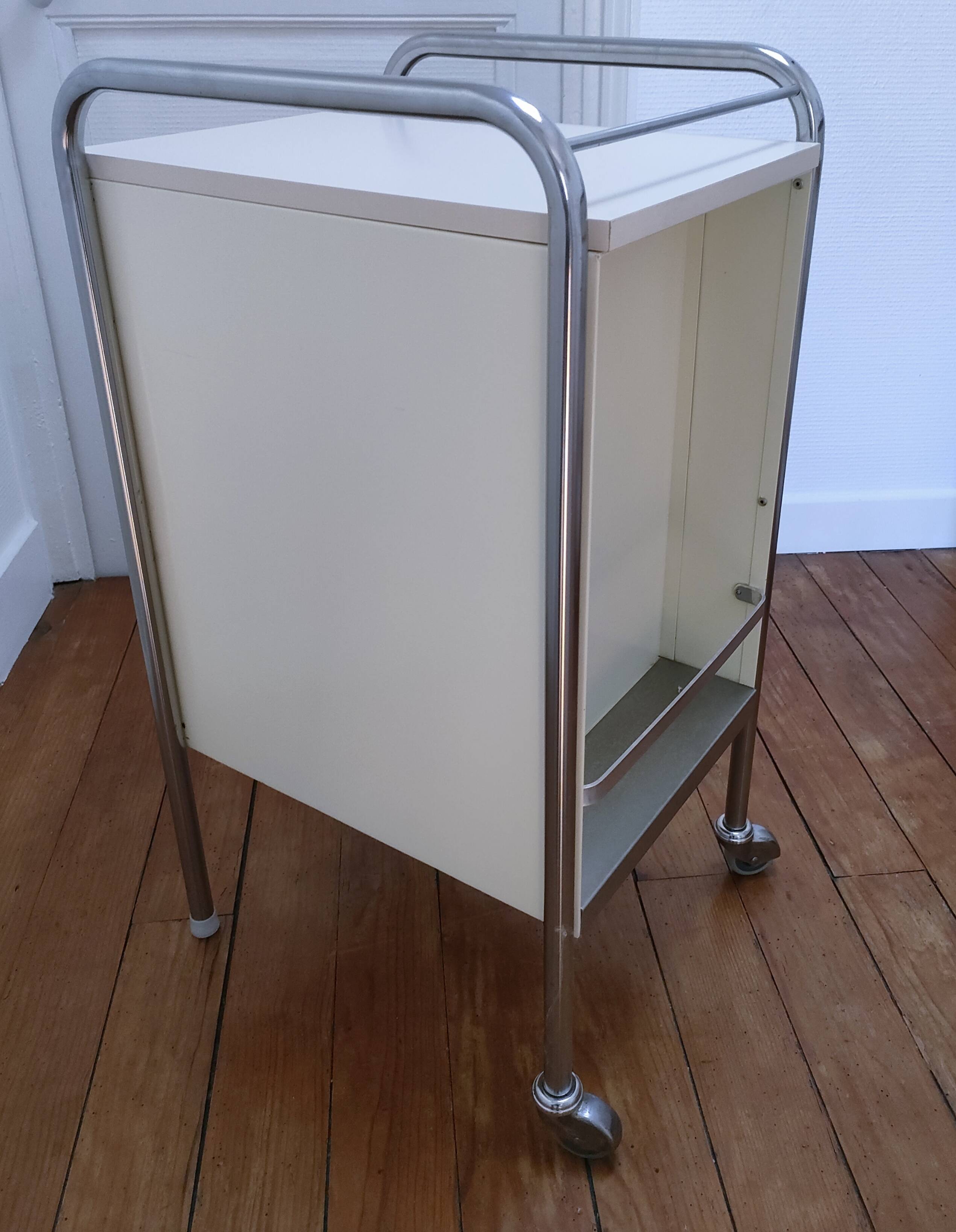 bedside table stainless steel lacquered metal 80s design