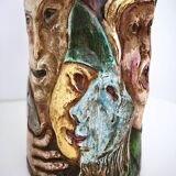 Unique Vintage Hand-Painted Vase with Faces Ascribable to Tullio d'Albisola