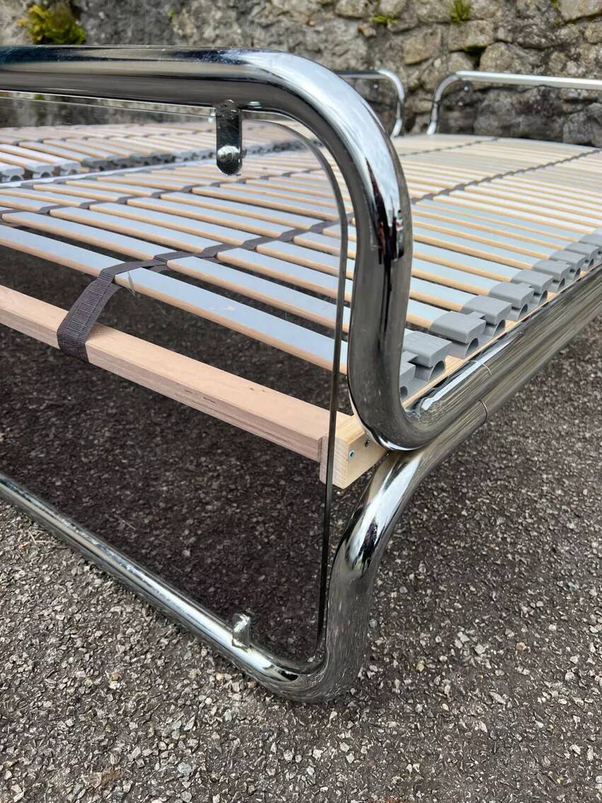 Pair of vintage chrome plexiglass beds