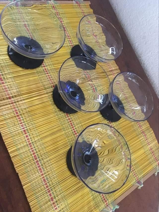 Five vintage cuts with blue glass