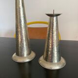 Duo vintage bumpy metal candlesticks