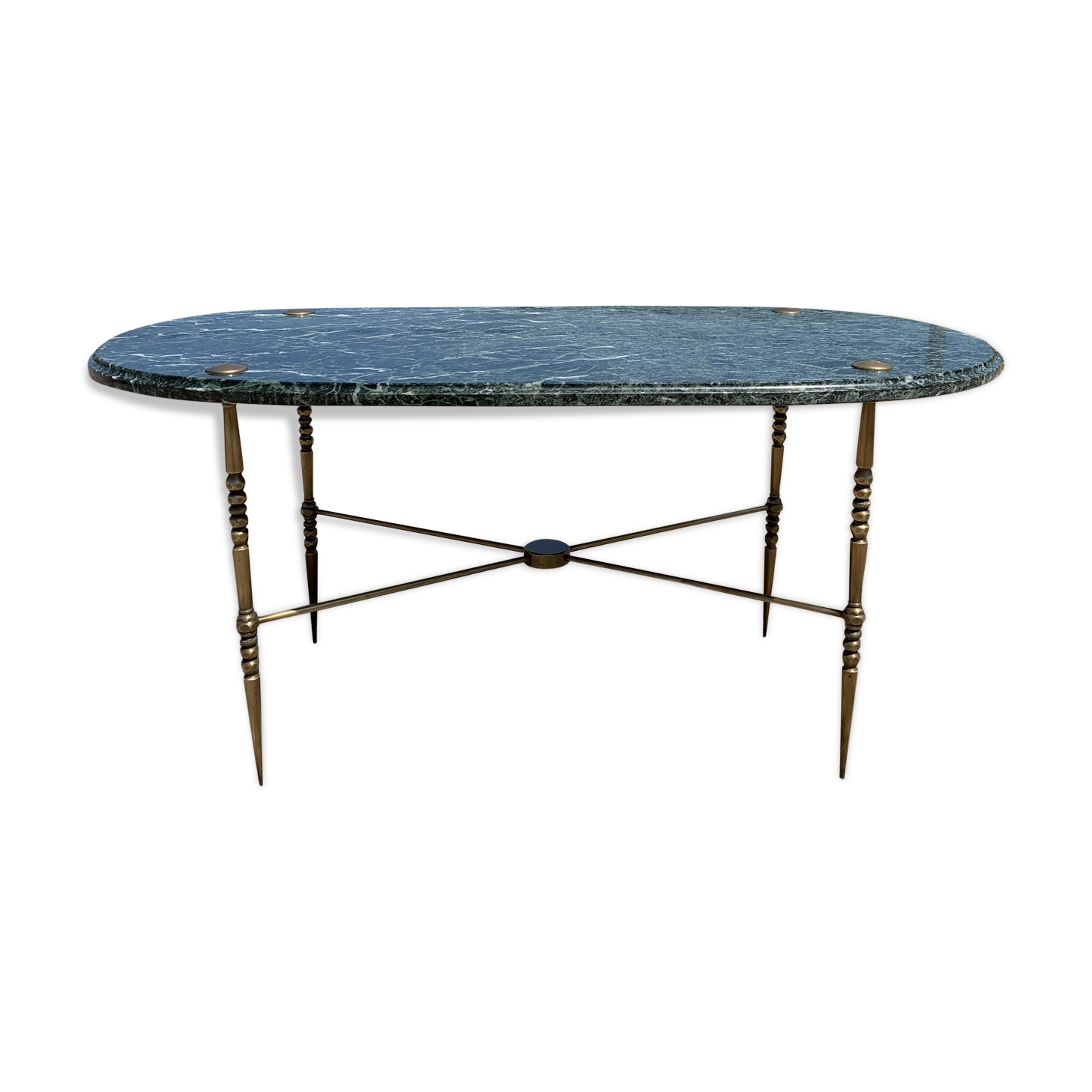 Oval coffee table in veined green marble