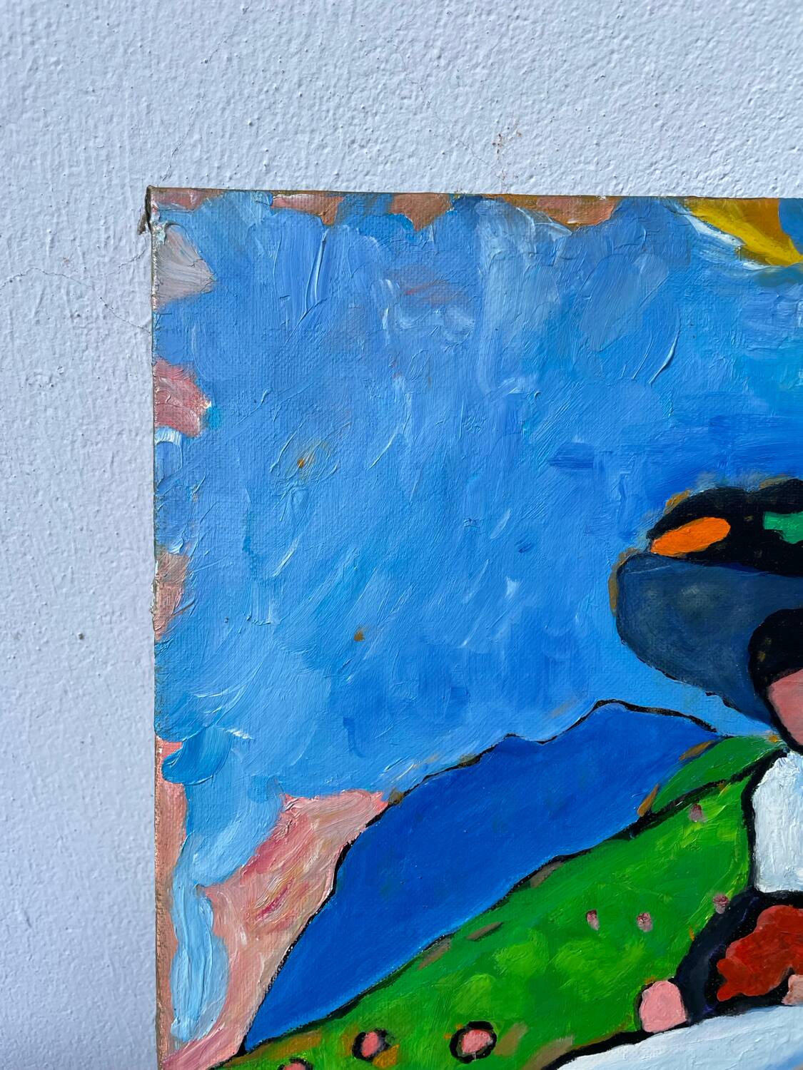 Tableau huile sur toile campagne couple