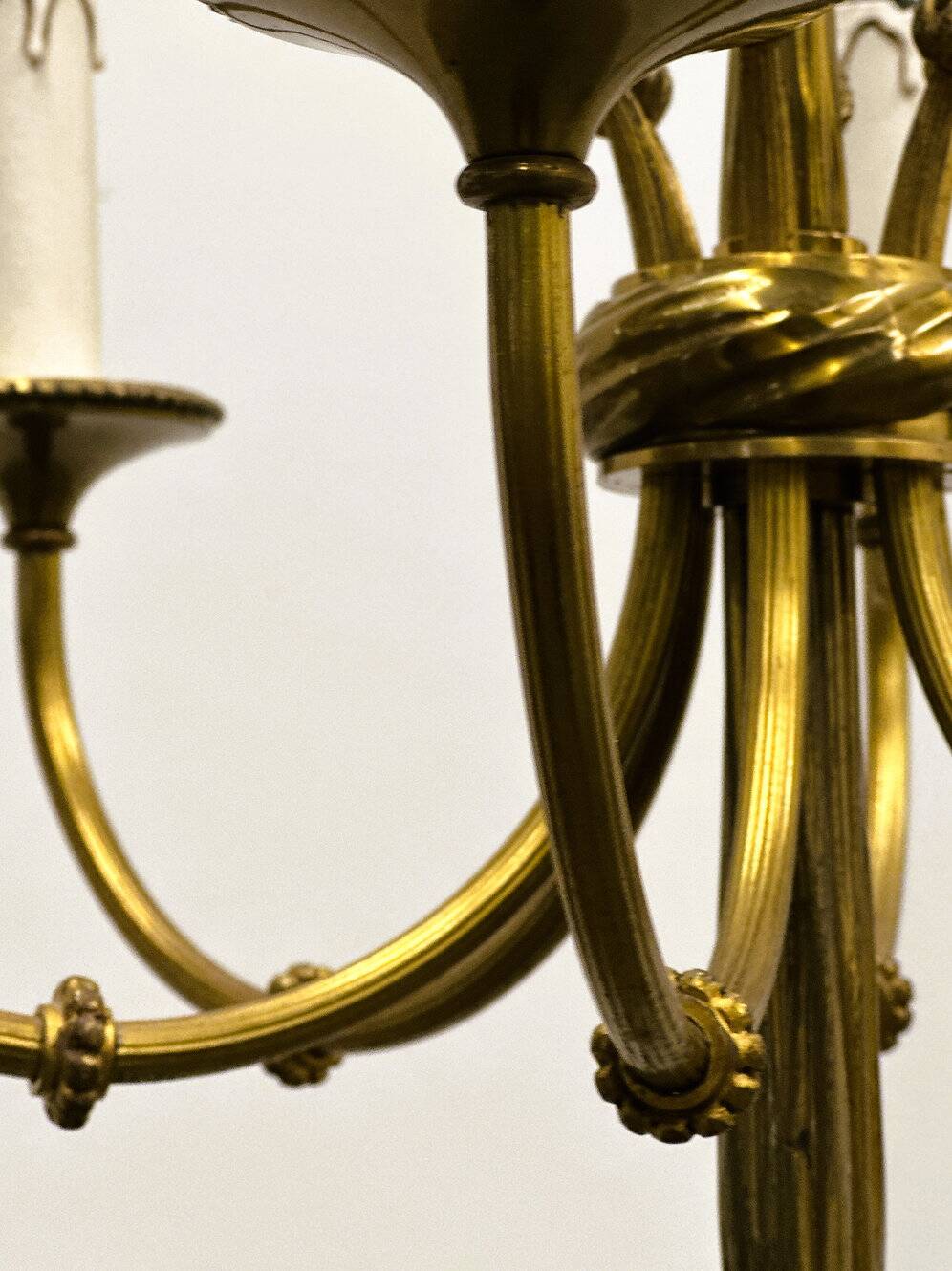 Vintage brass rope & tassel chandelier with 6 lights, France, 1950s