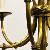 Vintage brass rope & tassel chandelier with 6 lights, France, 1950s