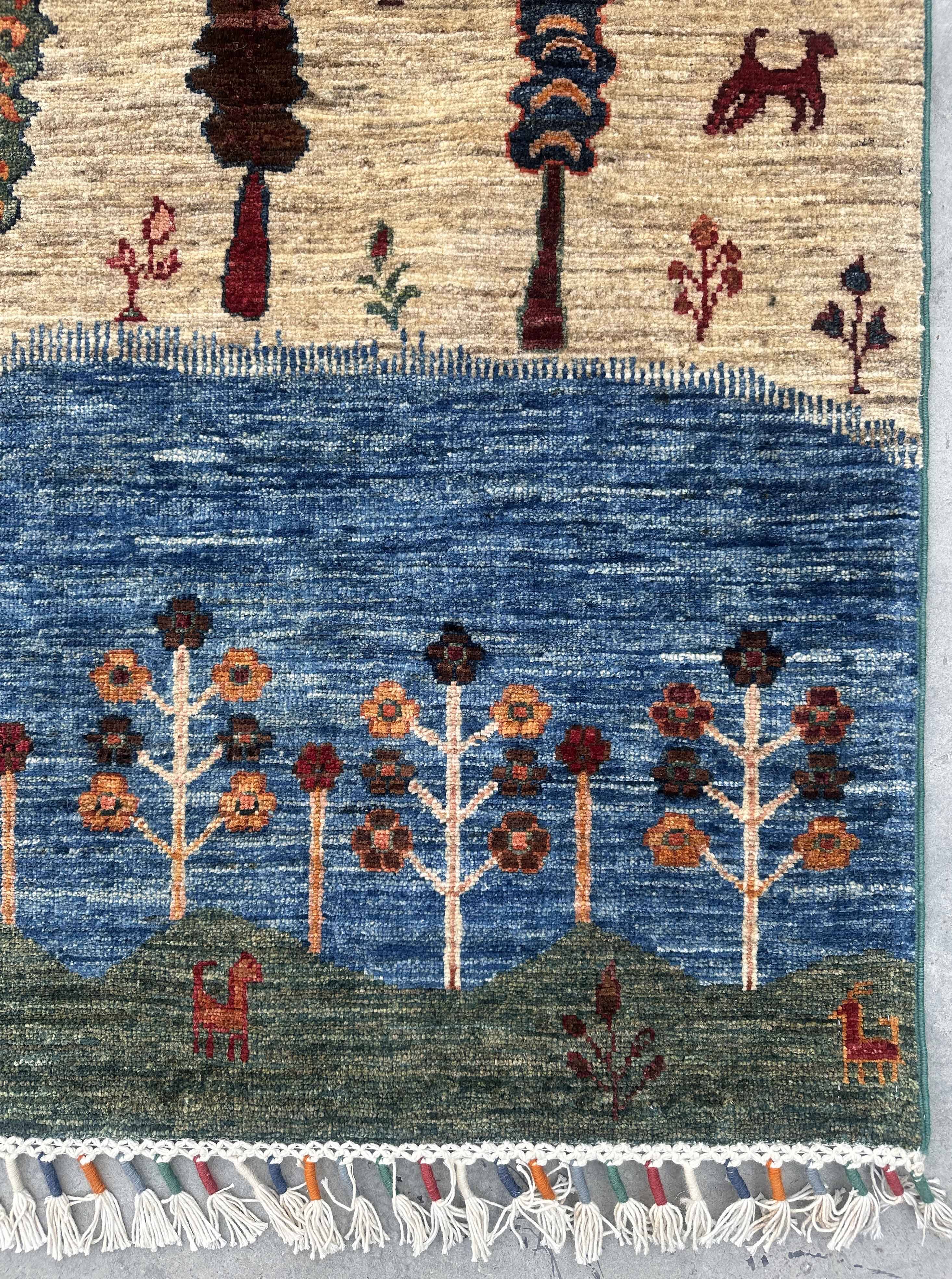 Gabbeh-Style Hand-Knotted Wool Rug with Abstract Landscape – 238×175 cm