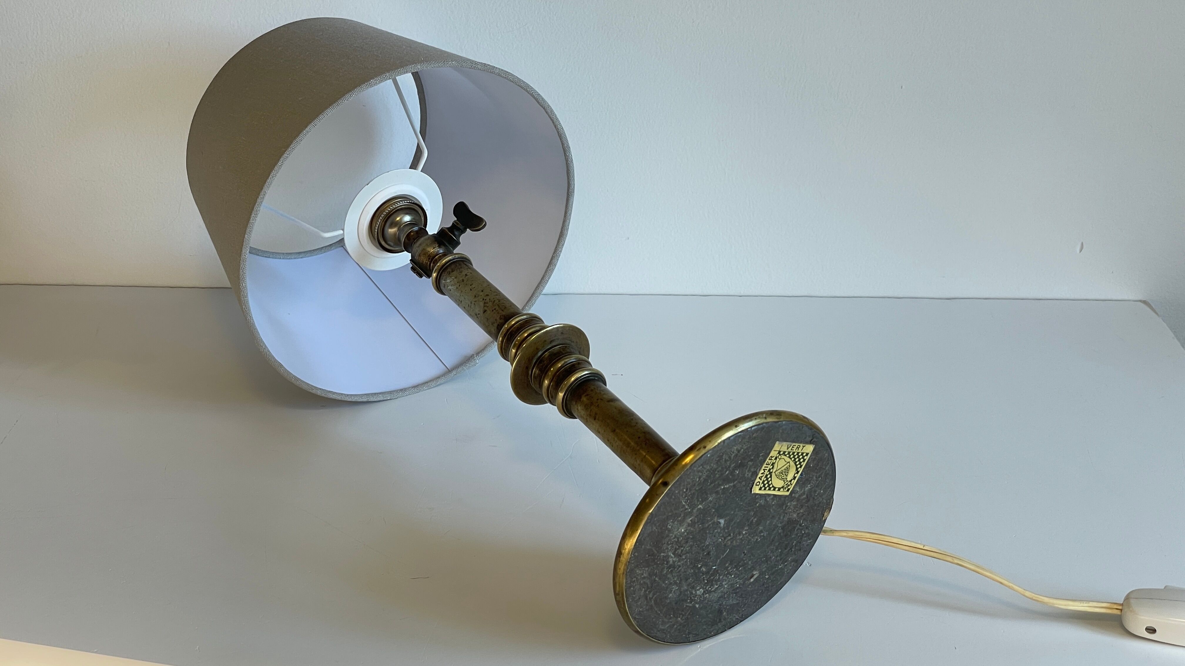 Solid brass lamp and vintage fabric