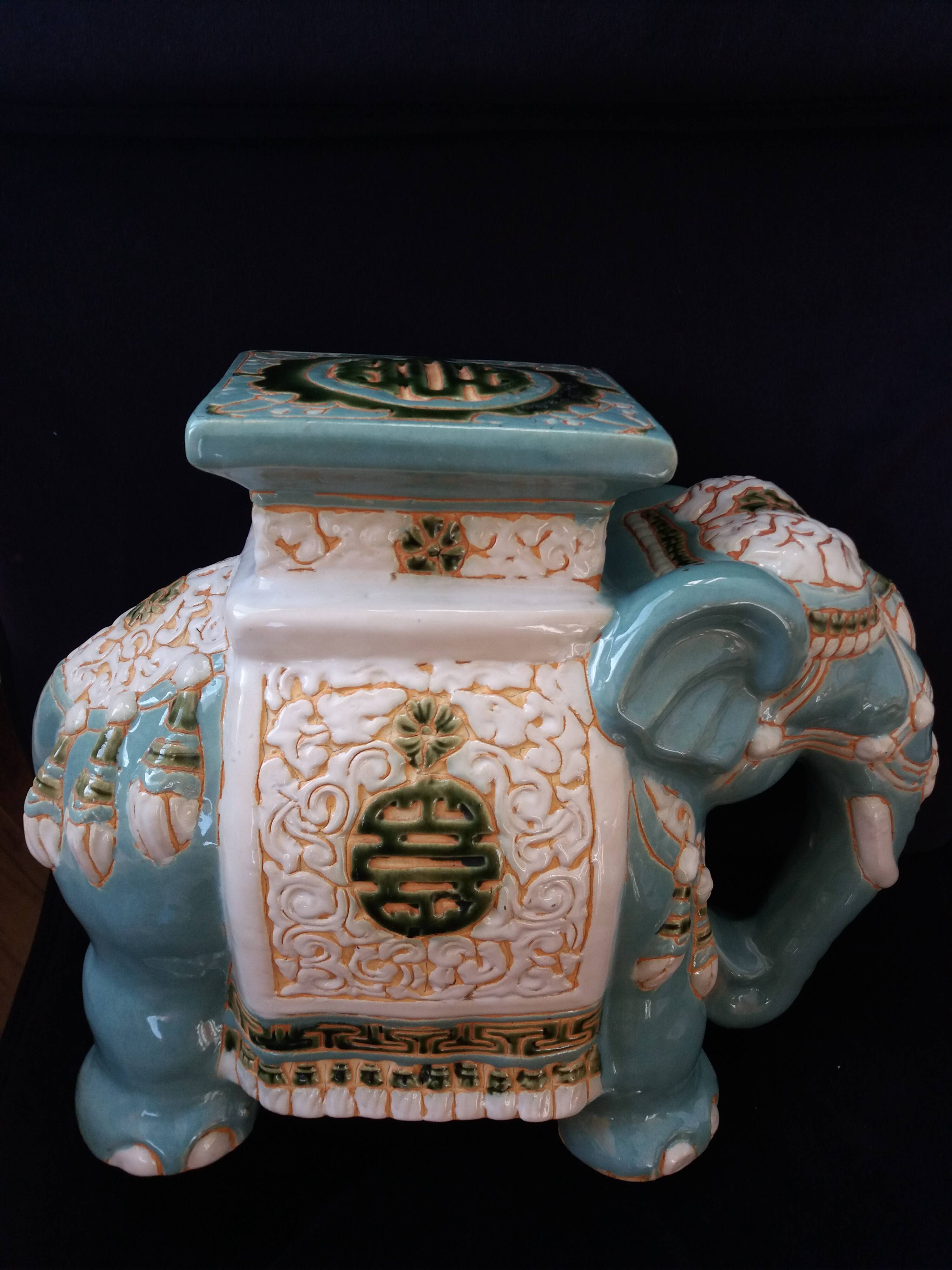 Green blue ceramic elephant