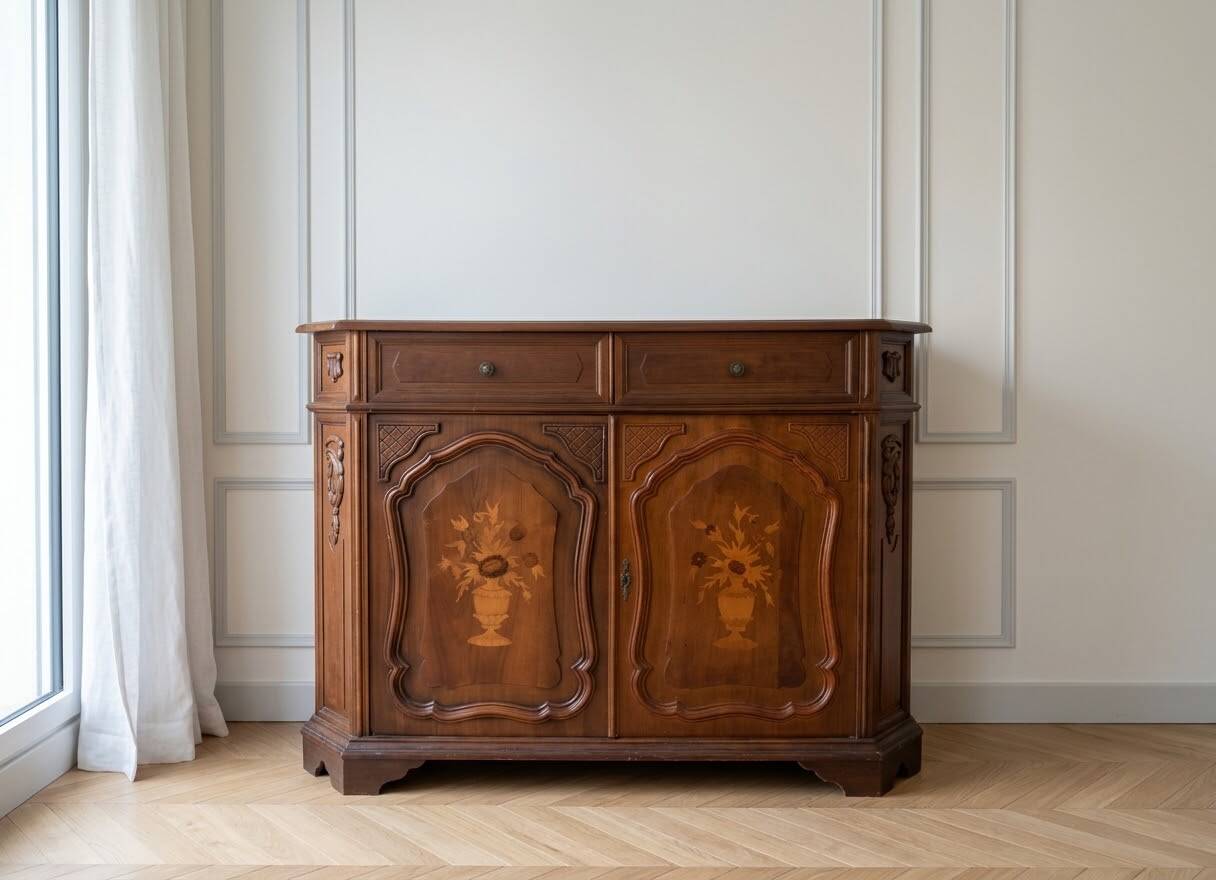 Antique Louis XVI buffet in solid wood and marquetry.