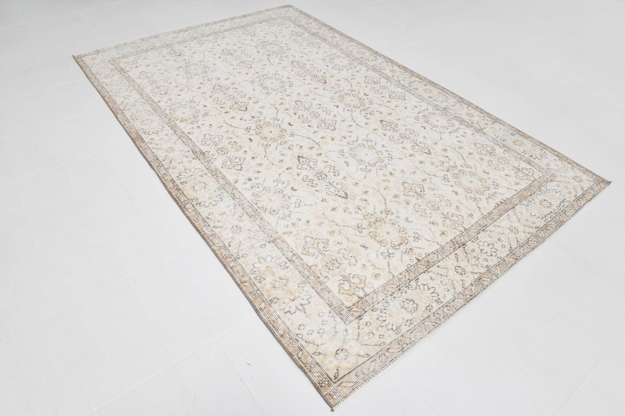 6x9 Beige & Brown Bordered Pattern Turkish Rug, 174x279Cm
