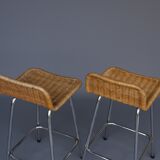 Chromed steel and rattan bar stools from Rohé Noordwolde, 1960s, Set of 2