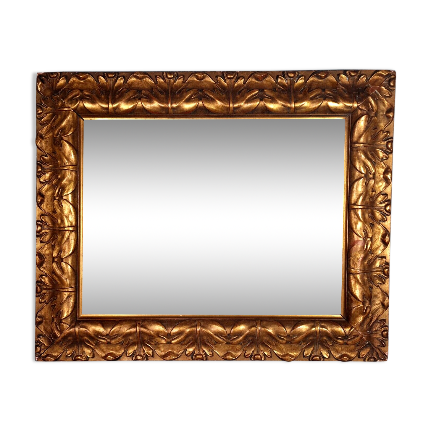 Large frame nineteenth century gilded stucco wood old gold 80x66 foliage 62x47.5 cm SB