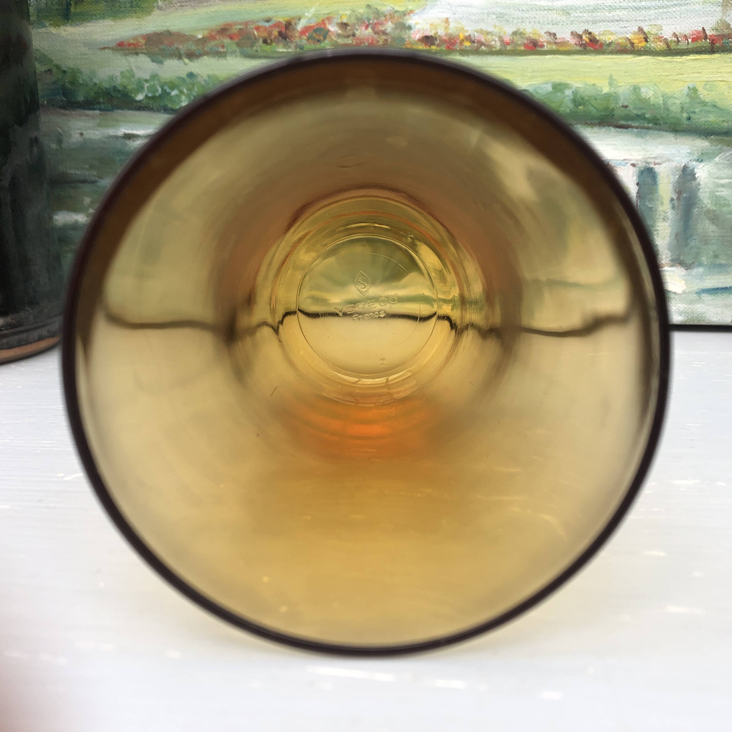 set of 4 amber yellow glasses from the 70s, signed France