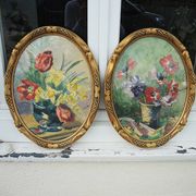 2 old framed oval paintings signed J Billiard Duchesne