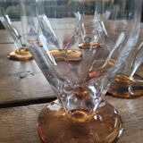 8 faceted amber stemmed glasses – French glassware 1950-1960