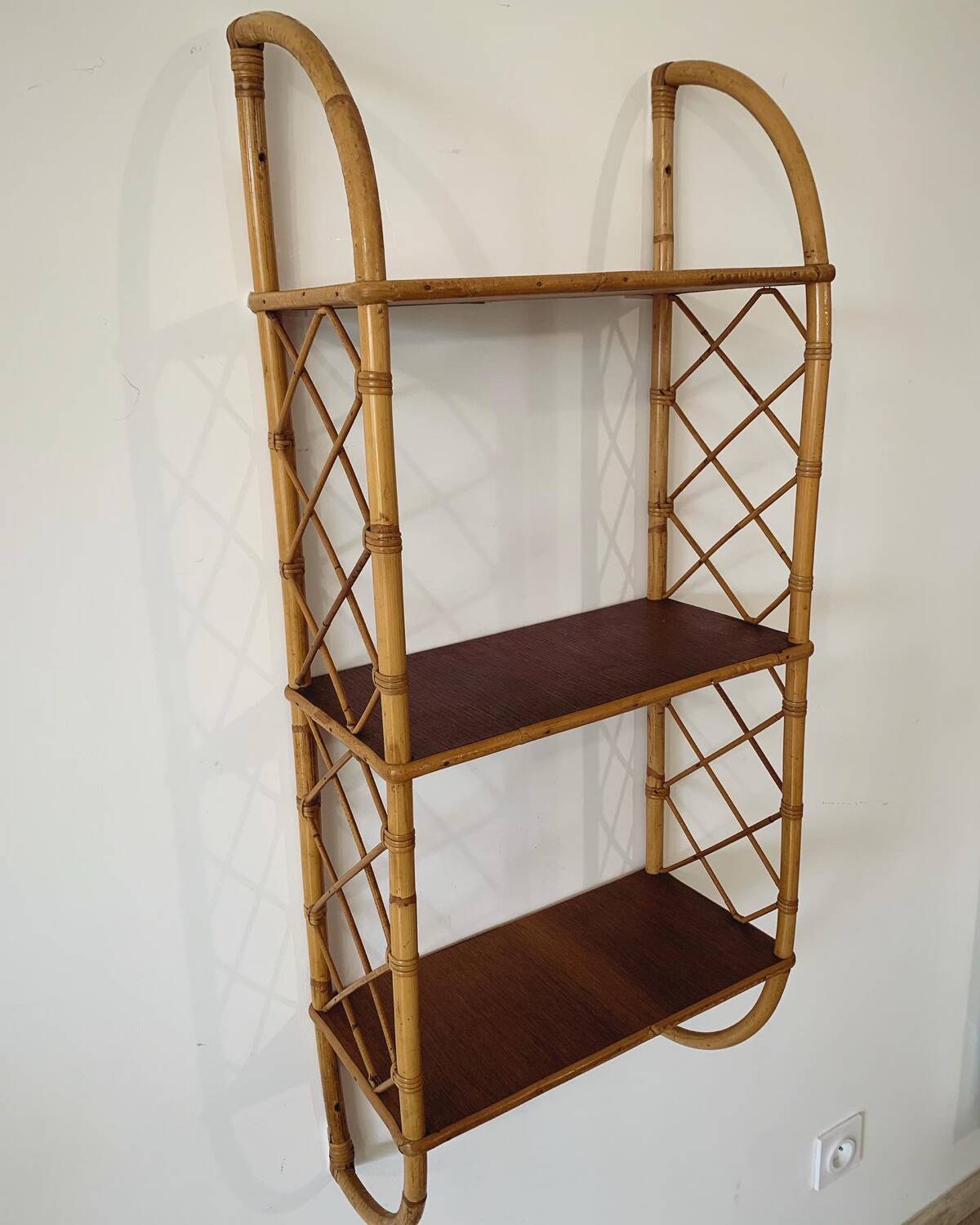 Vintage wall shelf in bamboo and wood