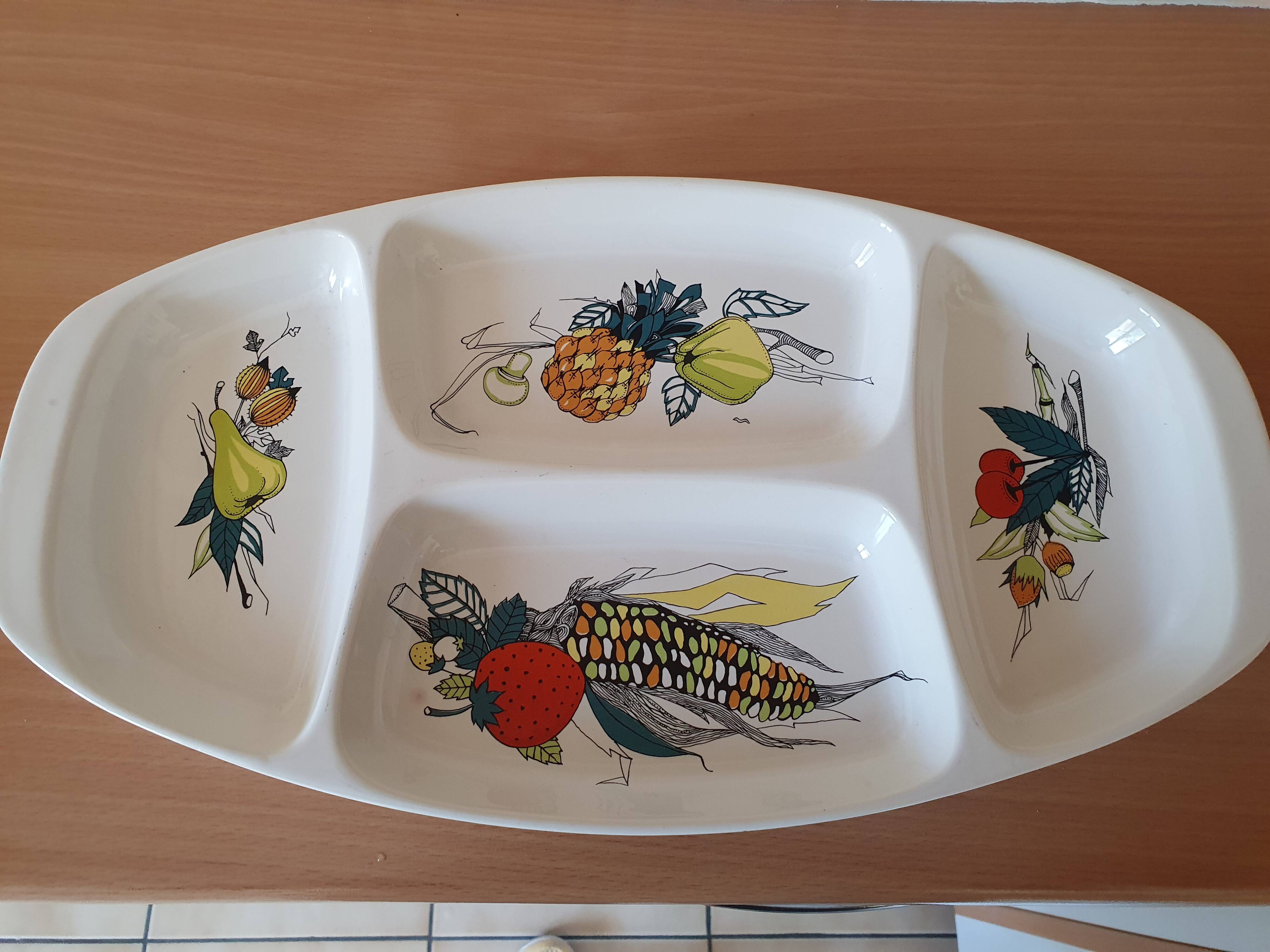 Vintage divided ceramic appetizer plate.