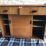Vintage storage cabinet sideboard two sliding doors two drawers