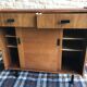 Vintage storage cabinet sideboard two sliding doors two drawers