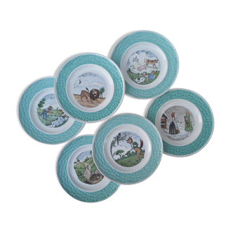 Old dessert plates, talking theme Fables de la Fontaine
