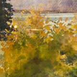 Old painting, landscape of a Swiss lake, signed A Bezencon, dated 1921