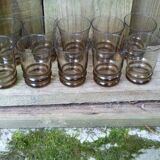Set of 10 brown glasses and a carafe made in Belgium