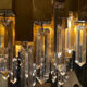 Rare 1970s Lumica chandelier in brass and crystal.