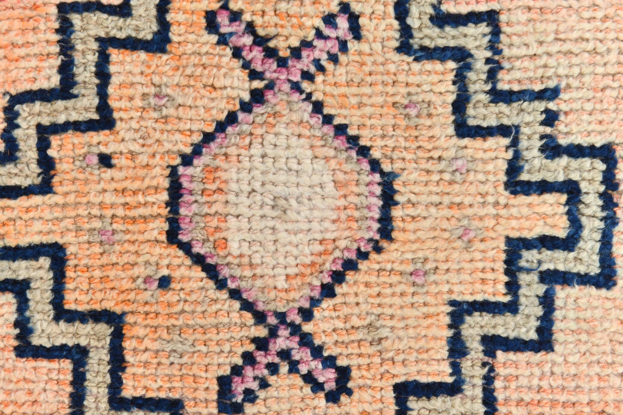 3x11 Pastel Salmon & Pink Runner, Natural Wool Runner Rug, 87x342 Cm