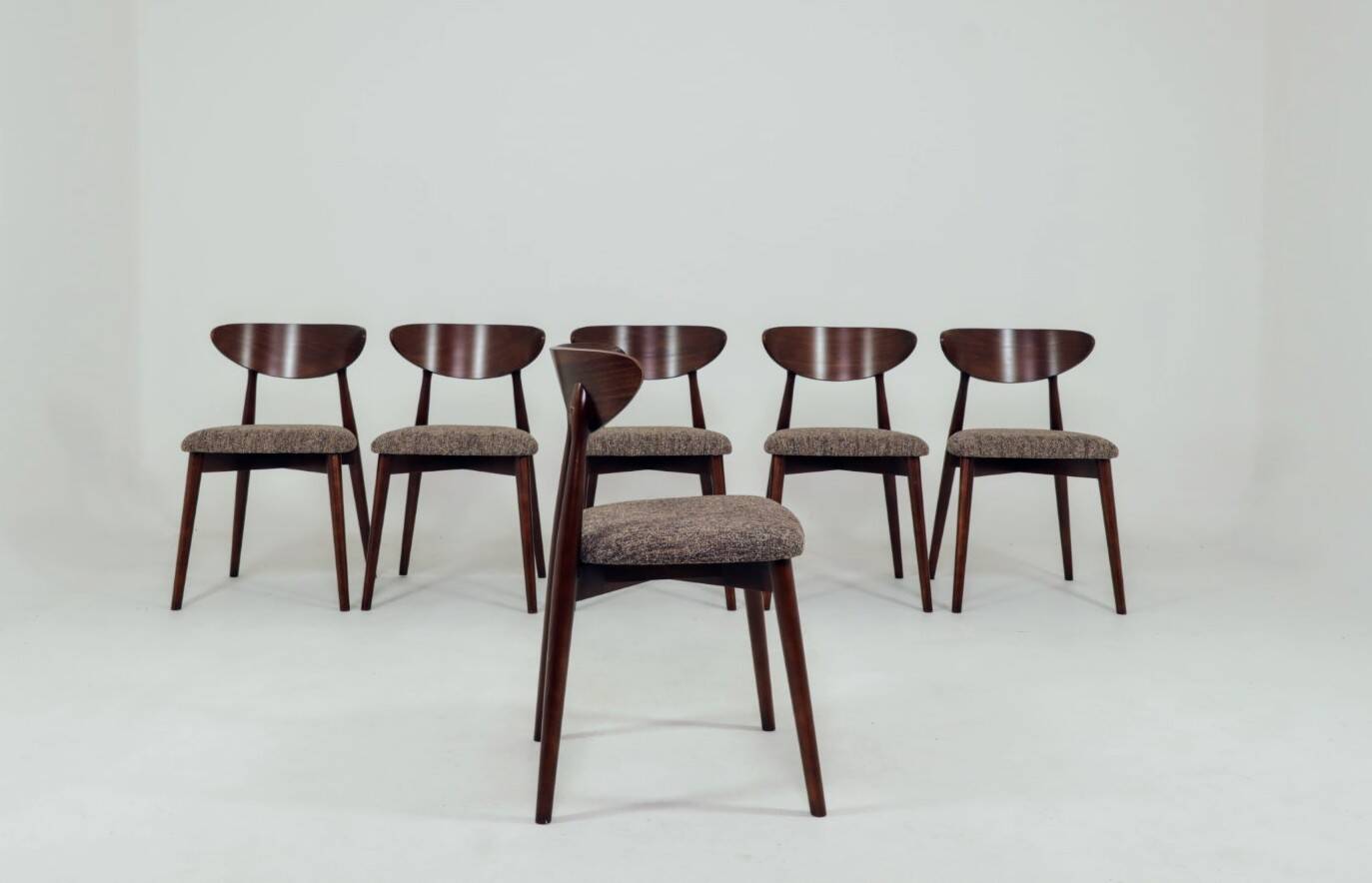 Scandinavian dining chairs in mocha brown, set of 6.