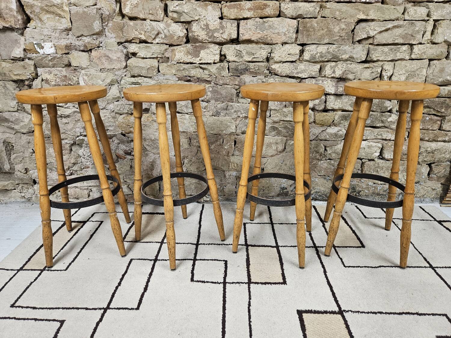 Lot de 4 tabourets de bar vintage 1970"