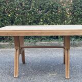 Renovated art deco table in solid oak, rectangular, extendable, 220cm