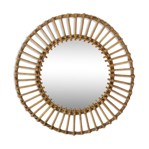 miroir soleil en rotin