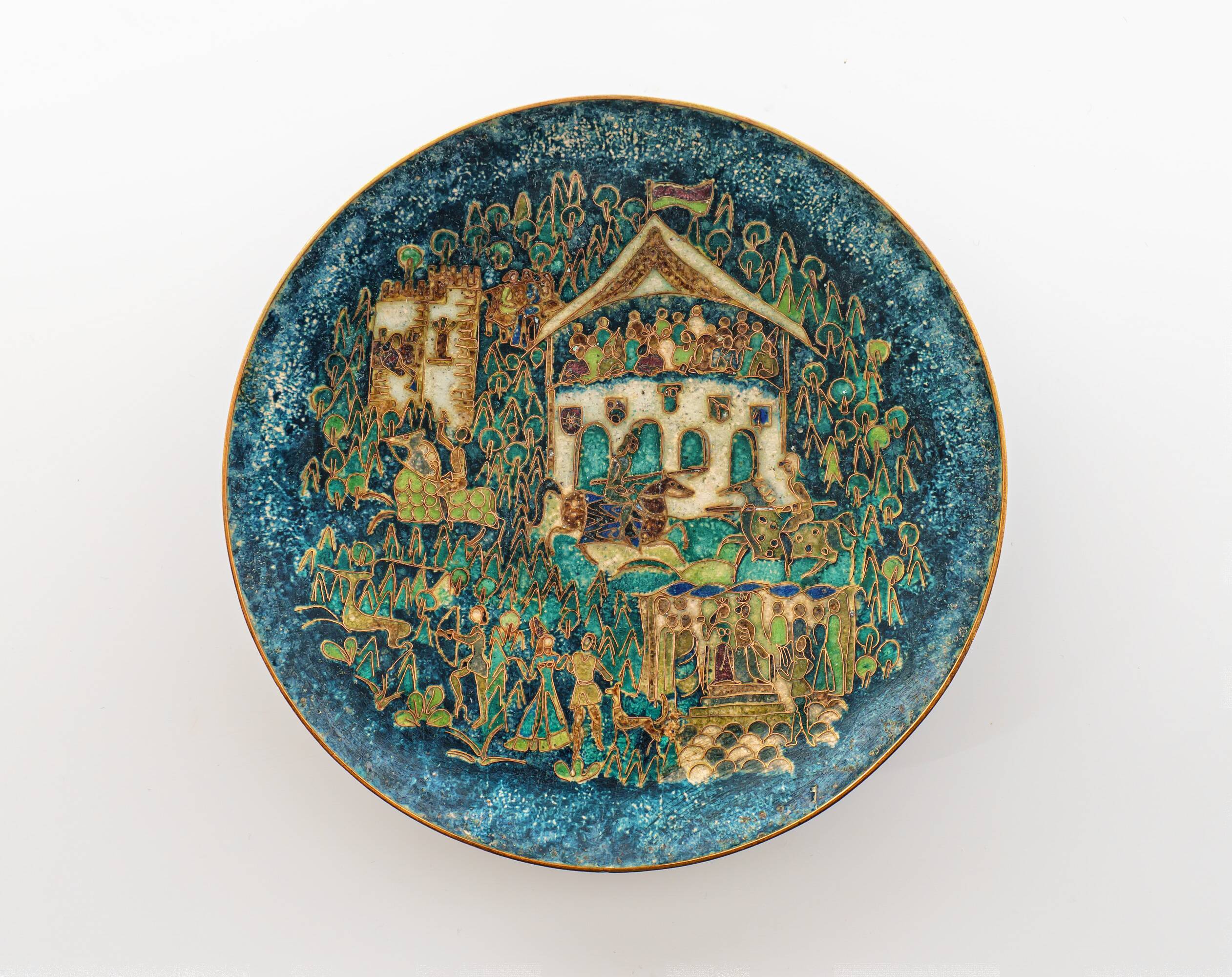 1970s Walter Lochmuller Fine Abstract Cloisonne Blue Enamel Dish