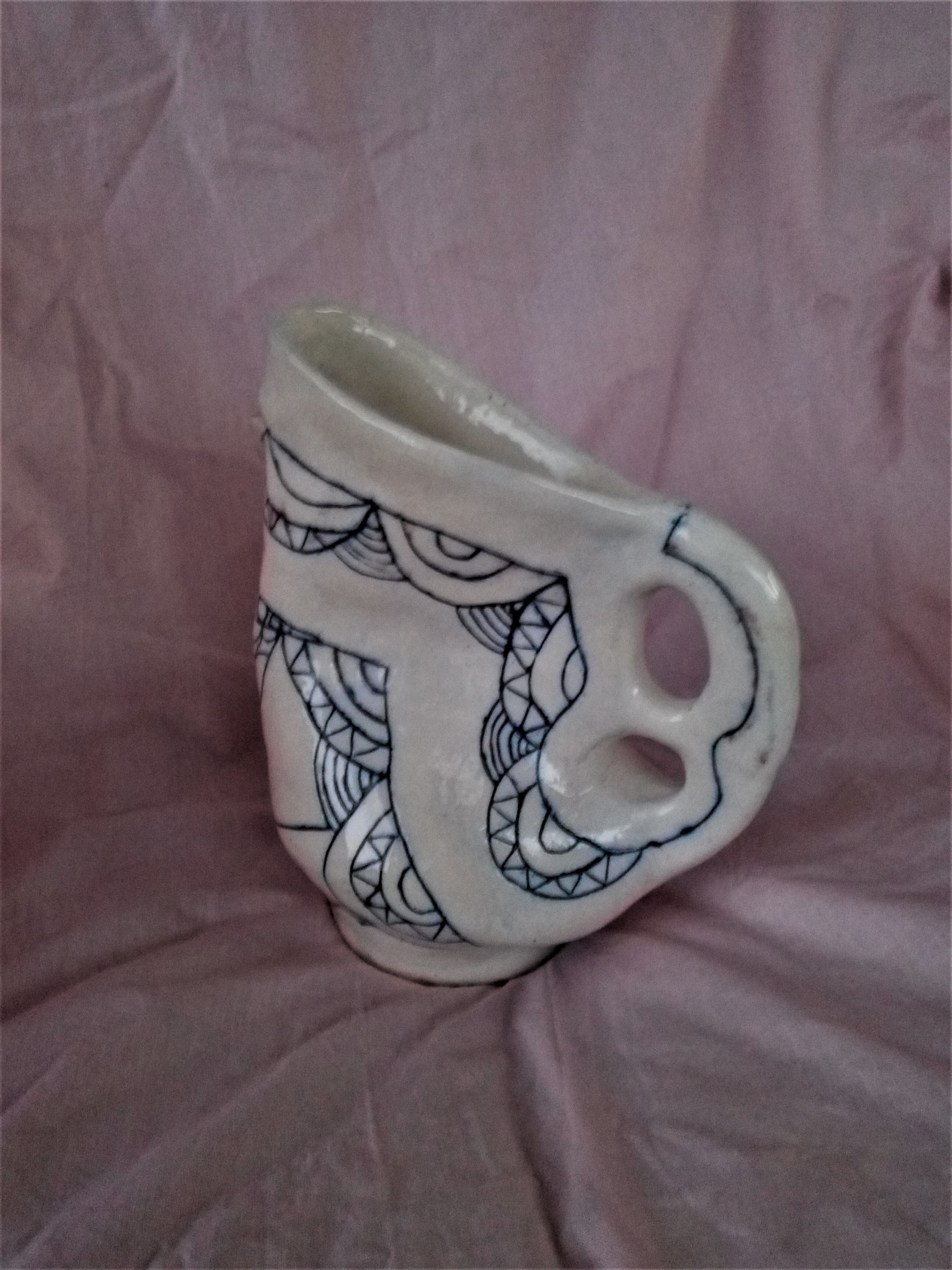 Zoomorphic pitcher in enamelled terracotta