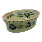 Large enameled ceramic terrine dish, vintage Alsace