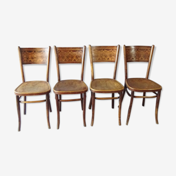 4 bistro chairs style Thonet, KOHN N°204, 1915, beautiful screen printing