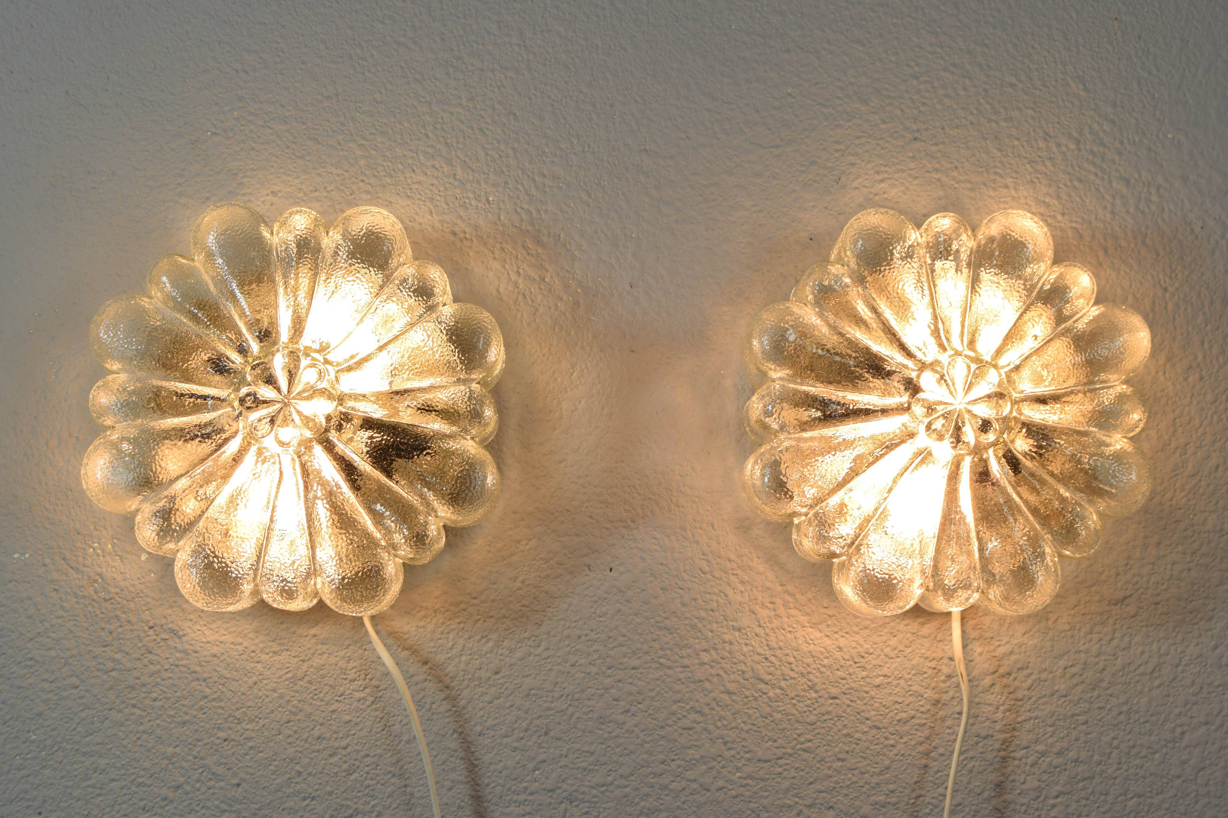 Mid Century Modern Germany Cut Glass Flush Mount Set 60s Bubble Flower Set