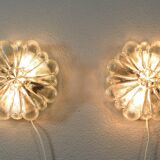 Mid Century Modern Germany Cut Glass Flush Mount Set 60s Bubble Flower Set