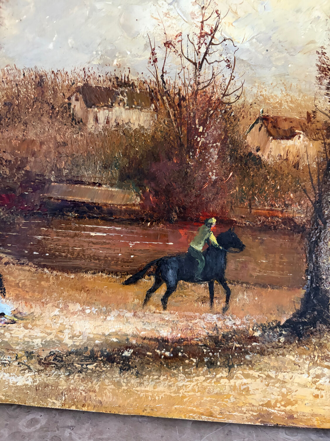 Romantic landscape with horses, oil on canvas signed R Bizet.