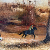 Romantic landscape with horses, oil on canvas signed R Bizet.