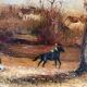 Romantic landscape with horses, oil on canvas signed R Bizet.