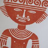 Original Pre-Columbian print, Aztecs Colombia folk 60s