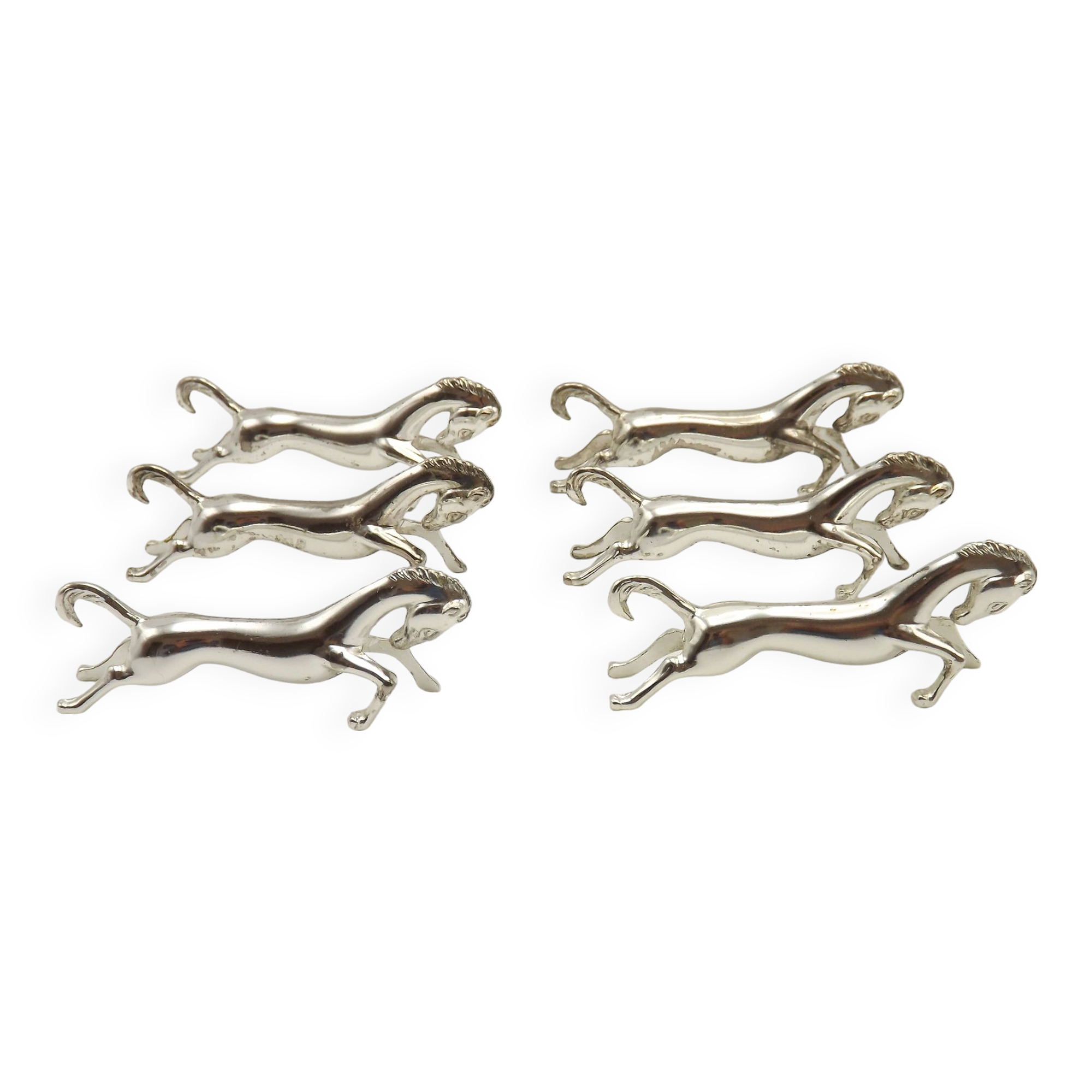 Set of Six French Vintage Silver Metal Stylized Horse Shaped Cutlery Rests 4775