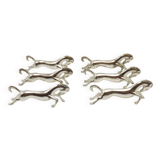 Set of Six French Vintage Silver Metal Stylized Horse Shaped Cutlery Rests 4775