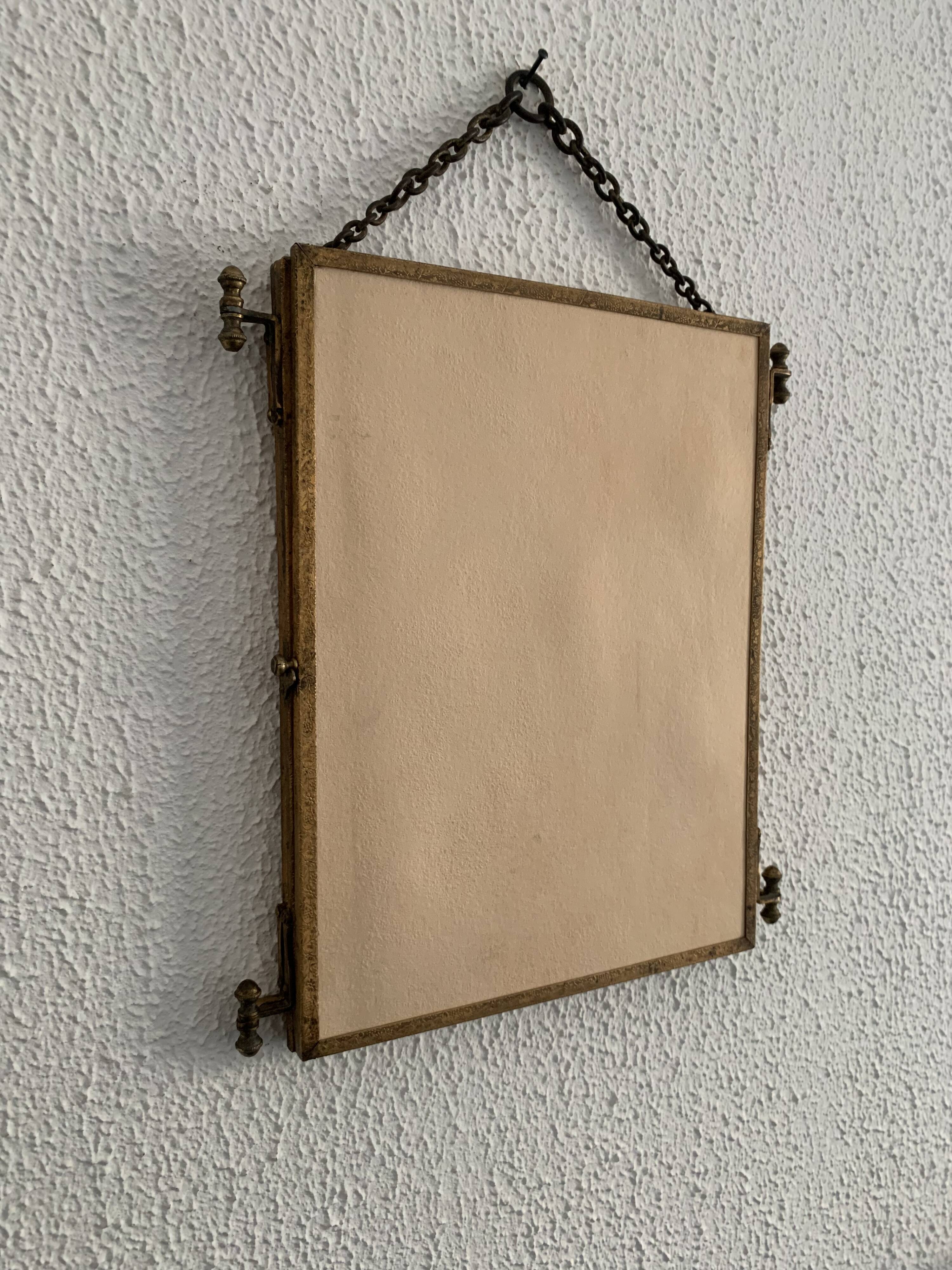 Vintage mirror 1900 triptych barber dressing table brass - 27 x 70 cm