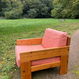 Fauteuil en pin dans le goût de Charlotte Perriand, années 70