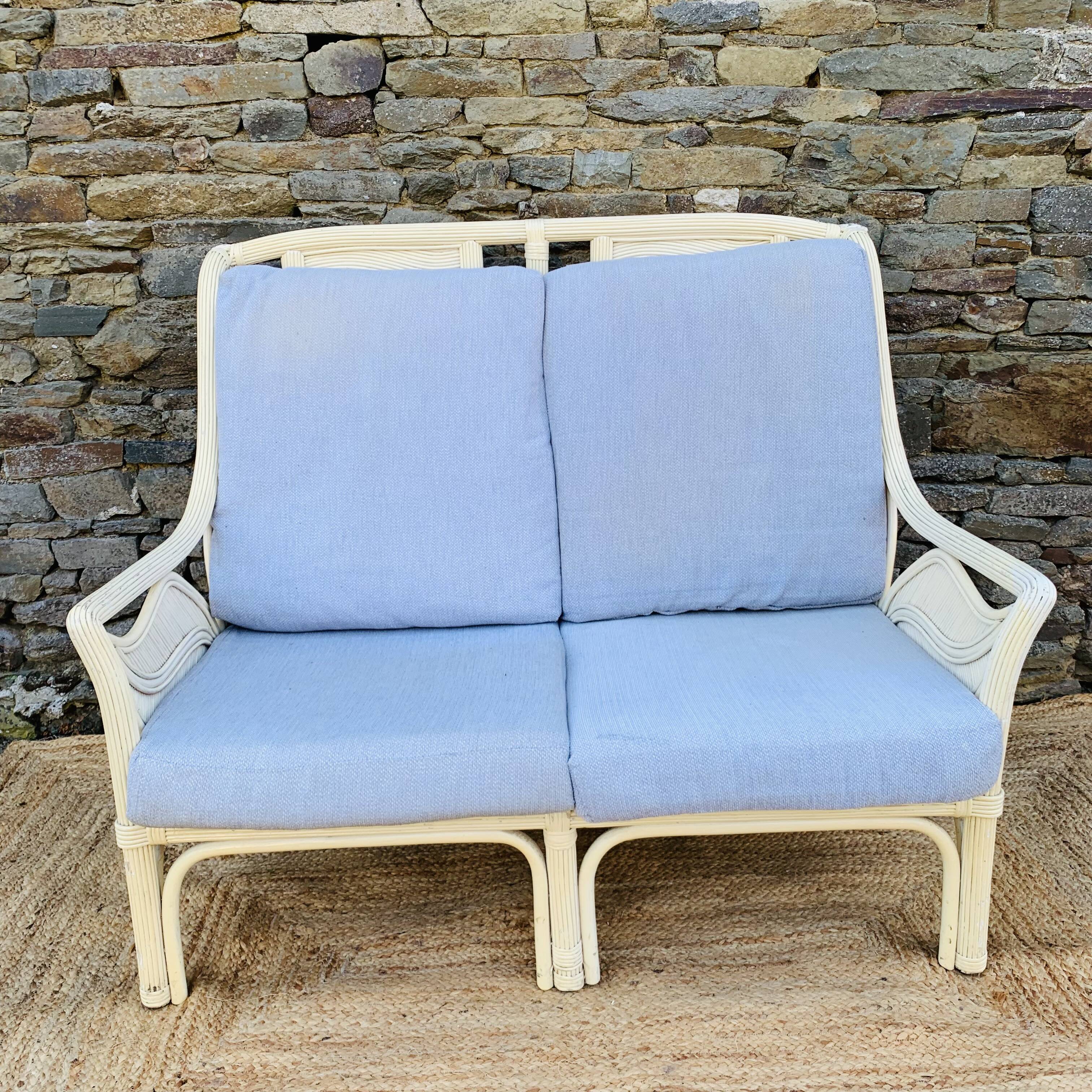 2 seater white rattan sofa